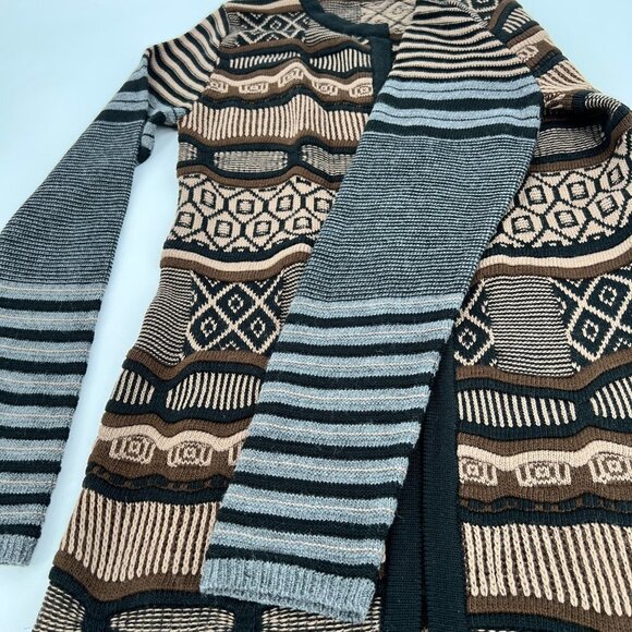 Desigual Jers Dounty‎ Longline Cardigan Duster Brown Fair Isle Size M - Picture 4 of 8